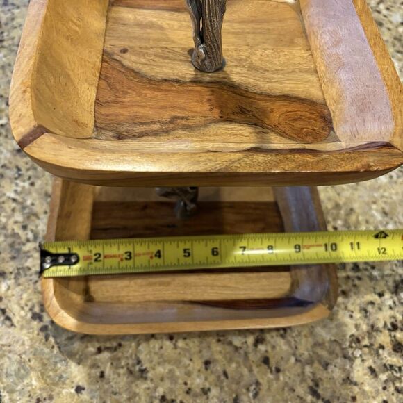 Pier 1 Tray 2 Tiered Hawthorn Leaf Branch Decor Serving‎ Teak Wood - Picture 8 of 8